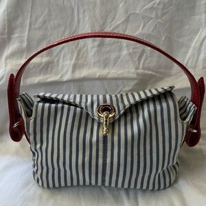 Kate Spade Blue and White Striped Shoulder Bag with Red Handle